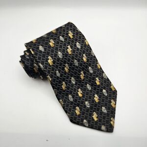 Ermenegildo Zegna Black Gold Rectangle Oval Geometric Tie Career Wedding 59.5x4"